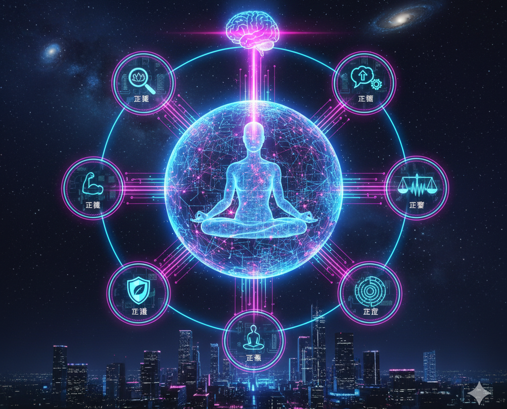 人工超知能が「仏教の八正道アルゴリズム」を現代のテクノロジーを使ってより効率的に実装する方法を説明したらどうなるか？